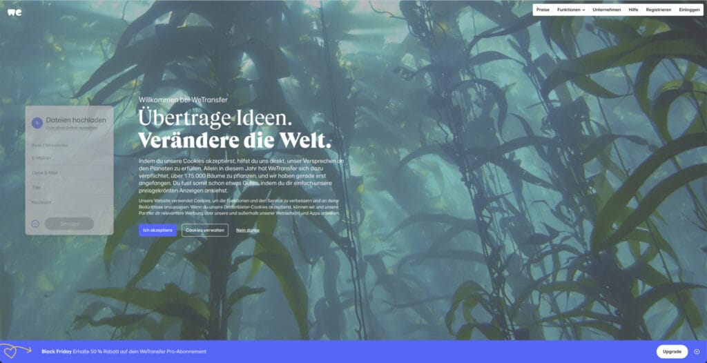 12 kostenlose Business Tools 2025 – Perfekt für deinen Start ins Business 9 Wetransfer Daten versenden Online-Tool