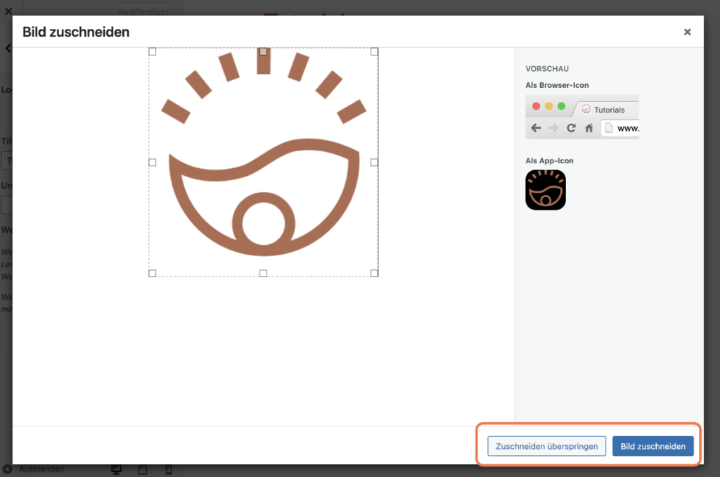 WordPress Symbol ändern: So kannst du das Wordpress Favicon einfügen oder ändern 10 Bild zuschneiden oder zuschneiden überspringen